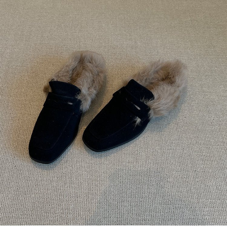 Damen Hausschuhe Flauschig Warm mit Kunstfellakzent