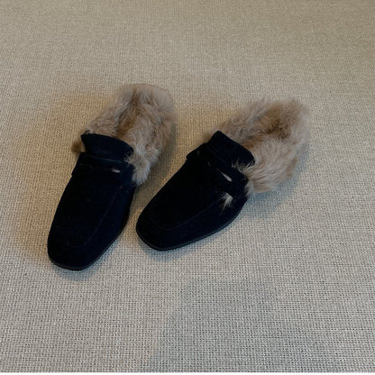 Damen Hausschuhe Flauschig Warm mit Kunstfellakzent