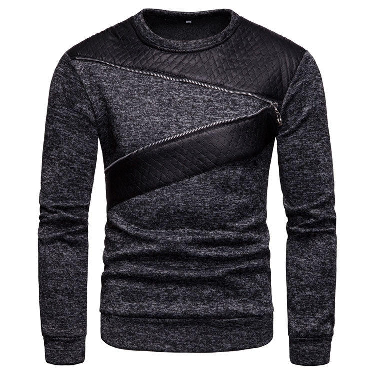 Herren Sweatpullover Leder Einsatz Modern Stylisch