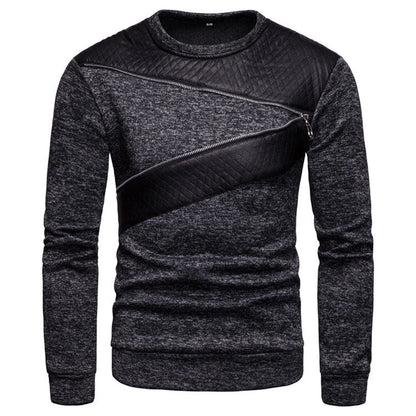 Herren Sweatpullover Leder Einsatz Modern Stylisch