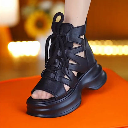 Damen Plateau Sandalen Hochzeitsschuhe Schnürung Atmungsaktiv - BerlinGlamour