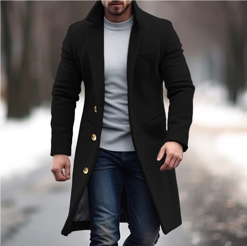 Herren Wollmantel Slim Fit schmal Elegant mit Knöpfen