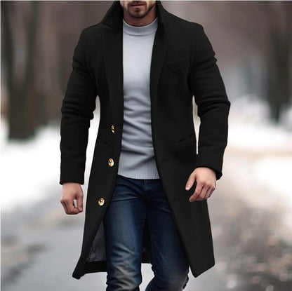 Herren Wollmantel Slim Fit schmal Elegant mit Knöpfen