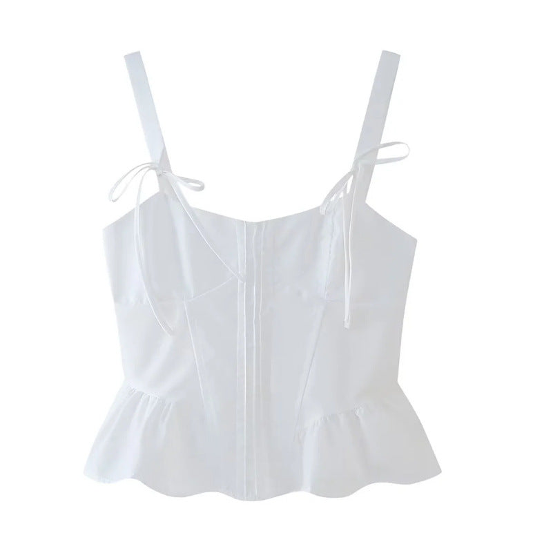 Damen Top mit Spaghettiträgern Rüschen Oberteil Elegant