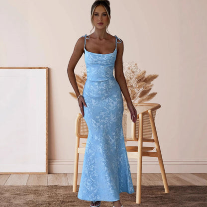 Elegantes Abendkleid Damen Langarm Floral Mit Rückenausschnitt