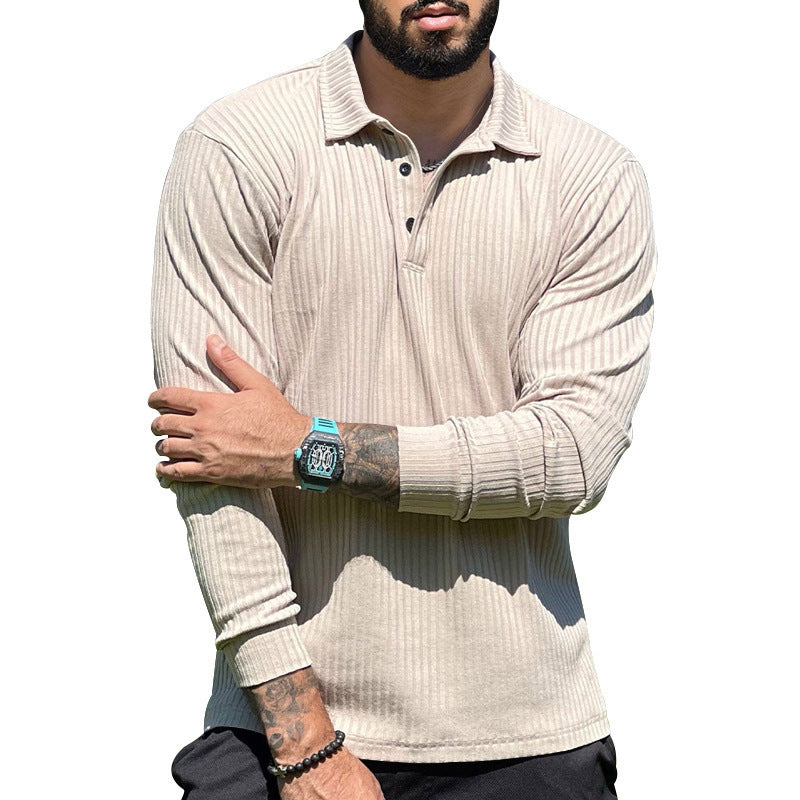 Herren Polohemd Langarm Rippstruktur Modern Sportlich
