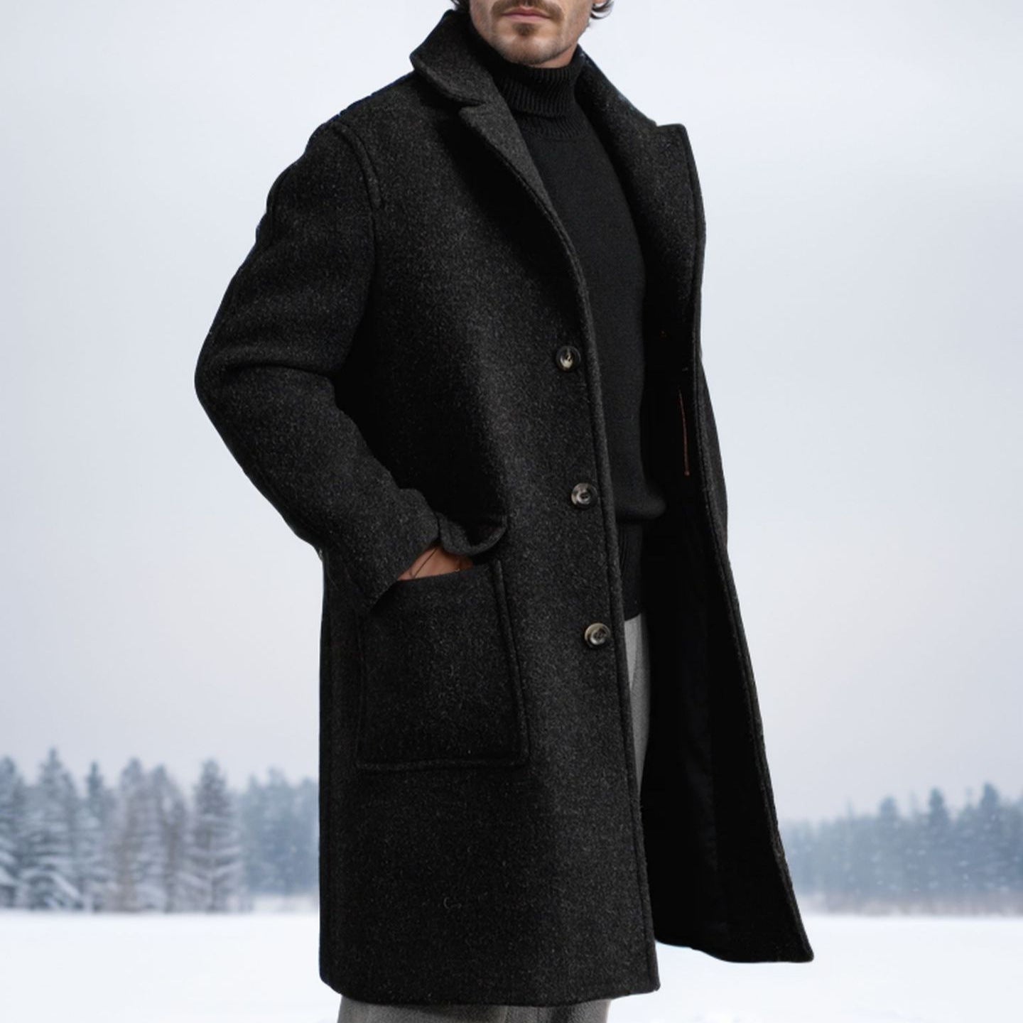 Herren Wintermantel Warm Elegant mit Taschen und Doppelknopf