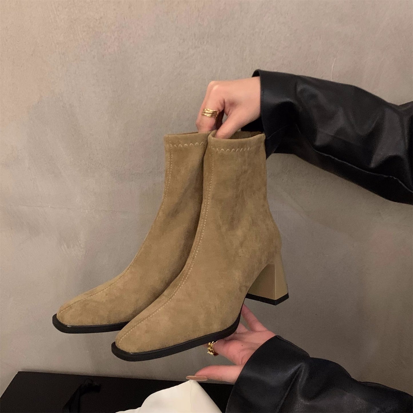 Damen Boots Veloursleder Hochabsatz Elegante Schuhe