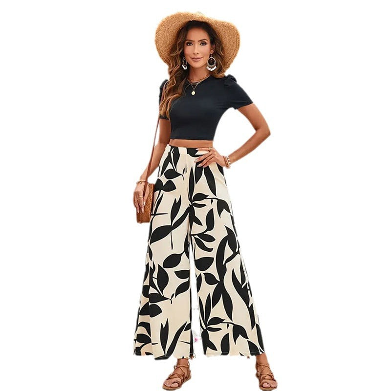 Elegante Damen Hose mit Floral Muster Weite Bein