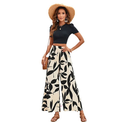 Elegante Damen Hose mit Floral Muster Weite Bein