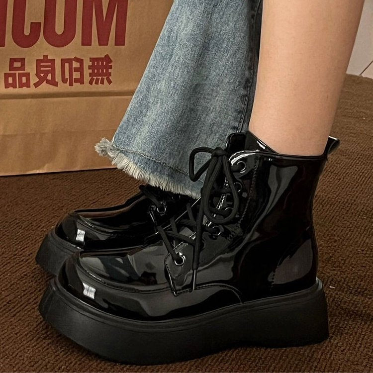 Damen Stiefel High-Top Plattform Schnürstiefel Mode