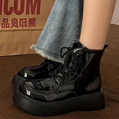 Damen Stiefel High-Top Plattform Schnürstiefel Mode