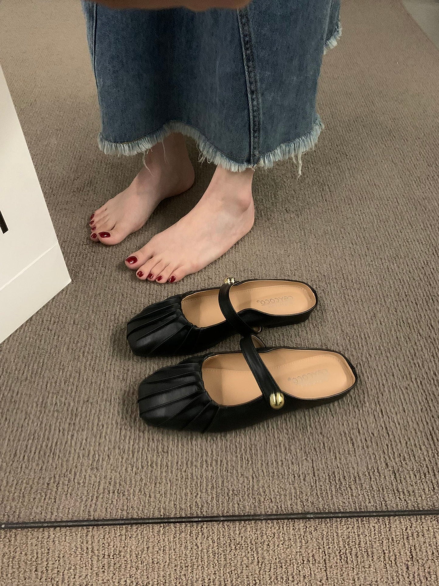 Elegante Damen Ballerinas Mit Riemchen Falten Design