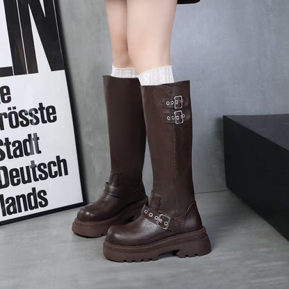 Damen Overknee Stiefel mit Schnallen Robust Winter