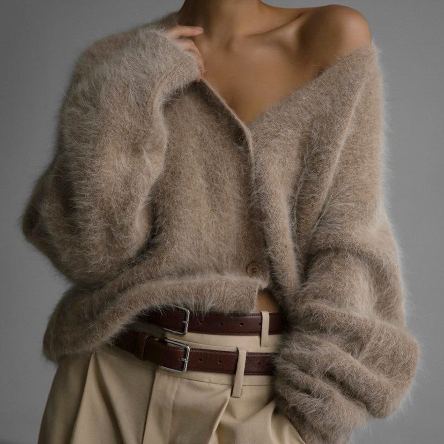 Damen Cardigan Kuschelig V-Ausschnitt Weich Warm - BerlinGlamour