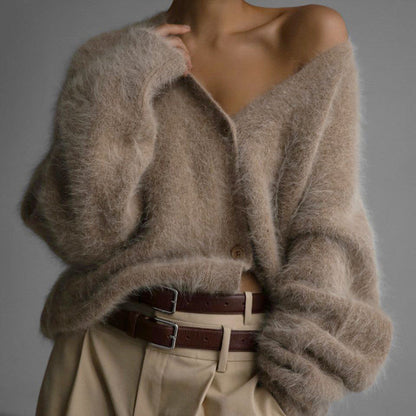 Damen Cardigan Kuschelig V-Ausschnitt Weich Warm - BerlinGlamour