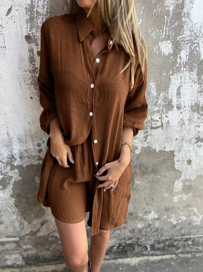 Damen Hemdkleid Oversize mit Knöpfen und Rollkragen