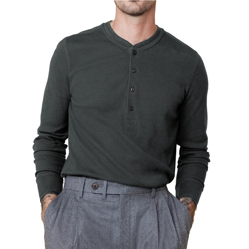 Herren Langarmshirt Weich Modern Knopfleiste
