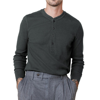 Herren Langarmshirt Weich Modern Knopfleiste