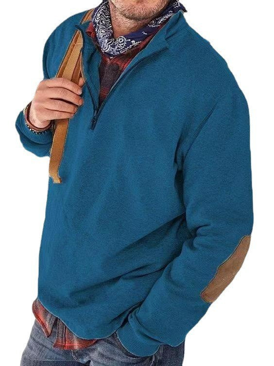 Herren Fleecepullover Mit Reißverschluss Leder Akzente Modern - BerlinGlamour