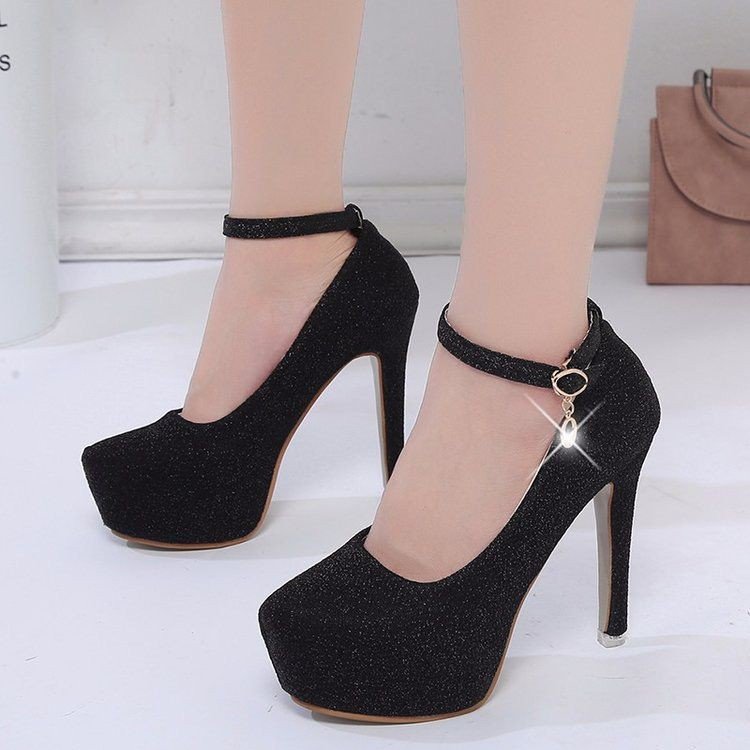 Damen High Heel Pumps Glitzer Schmuckdetail Plateau