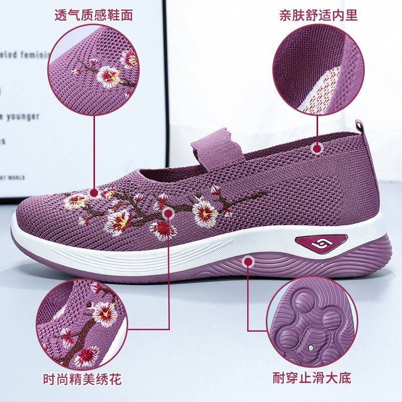 Damen Sneaker Sportlich Slip-On mit Blumenstickerei