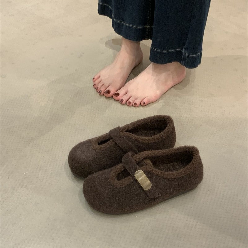 Damen Hausschuhe Weich Fleece Plüsch Warm Schnalle