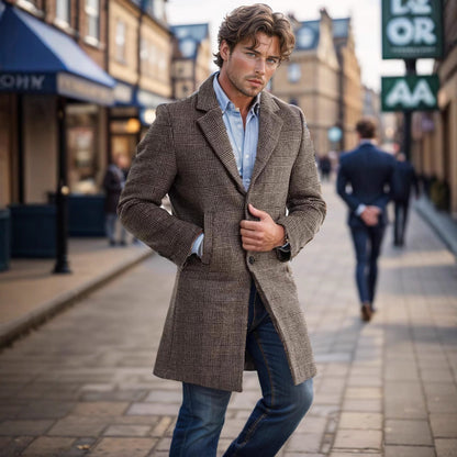 Eleganter Herren Karomantel Schwarz Modern