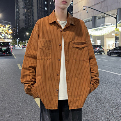 Herren Überhemdjacke Lässig Streifenjacke Mit Taschen