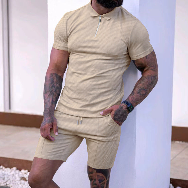 Herren Poloshirt Sportlich Reißverschluss mit passenden Shorts
