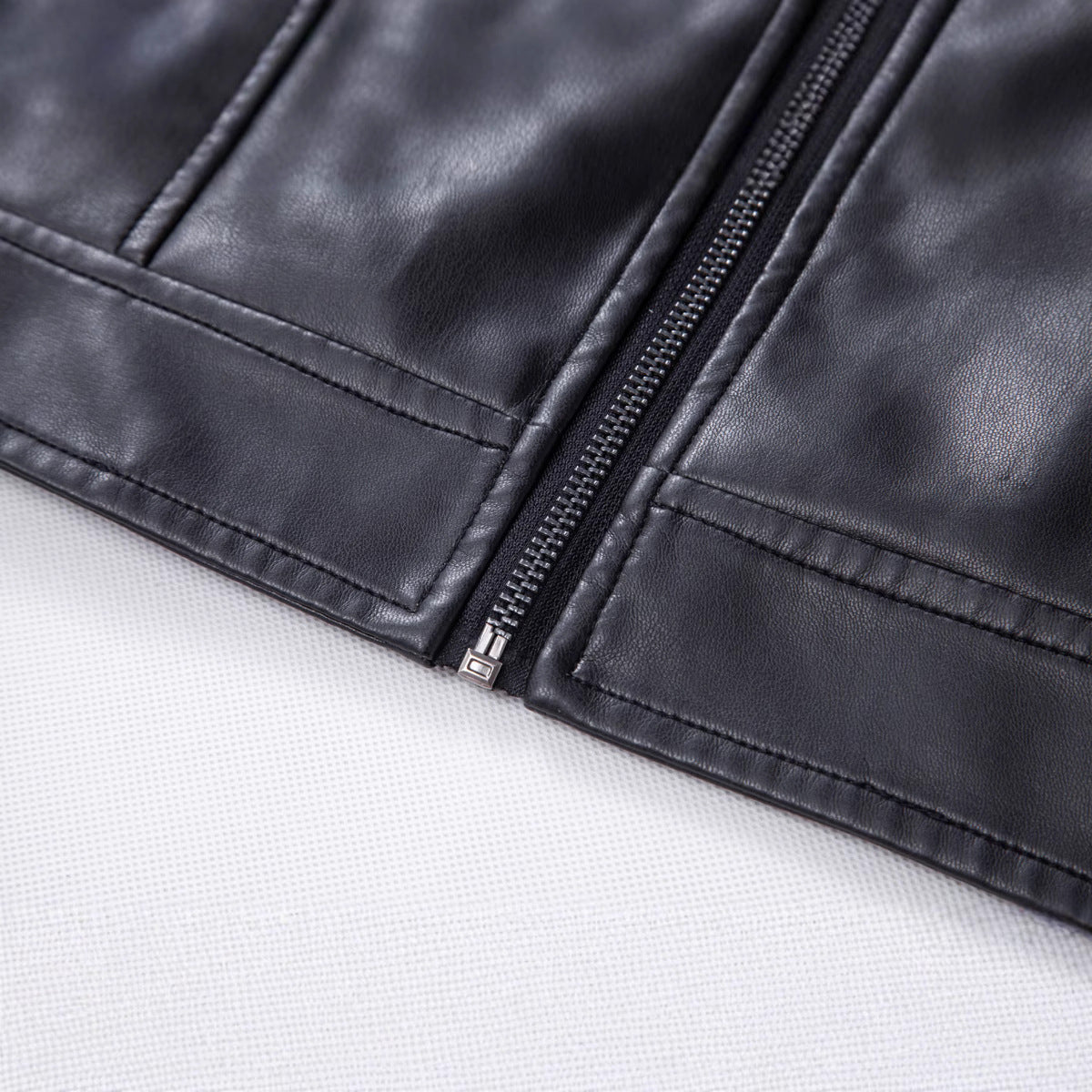 Herren Lederjacke Bikerstyle Schwarz Kunstleder