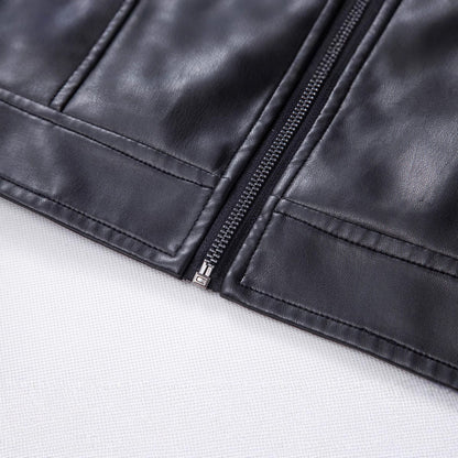 Herren Lederjacke Bikerstyle Schwarz Kunstleder