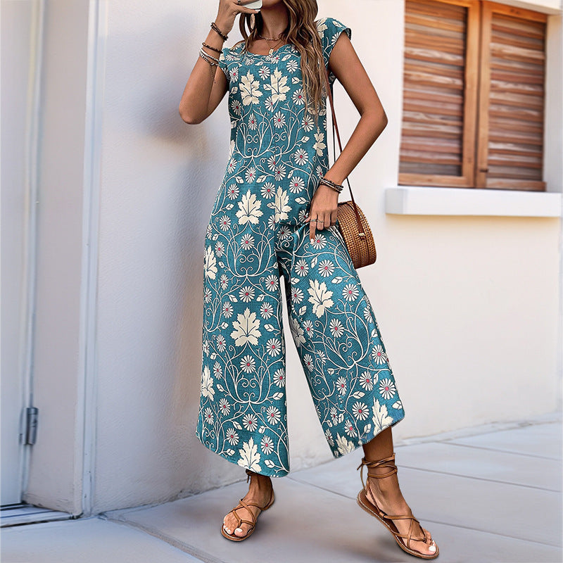 Damen Jumpsuit Floralmuster Mit Taschen