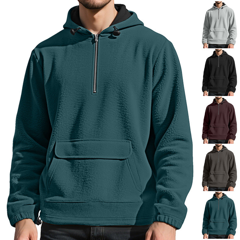 Herren Fleece Pullover Kapuzenjacke mit Reißverschluss und Kängurutasche