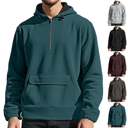 Herren Fleece Pullover Kapuzenjacke mit Reißverschluss und Kängurutasche