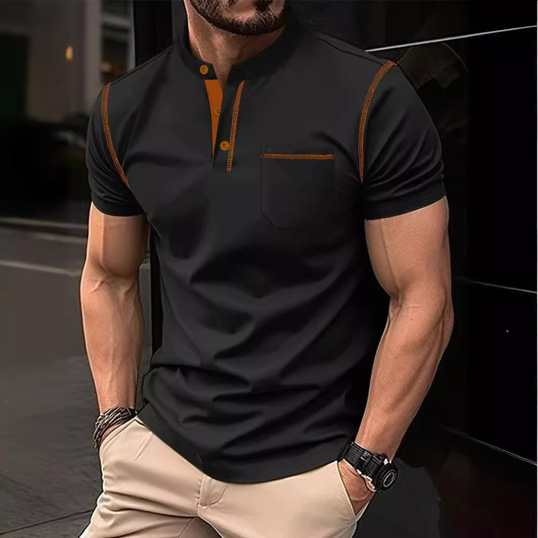 Herren Poloshirt Kurzarm Modern Stehkragen mit Brusttasche
