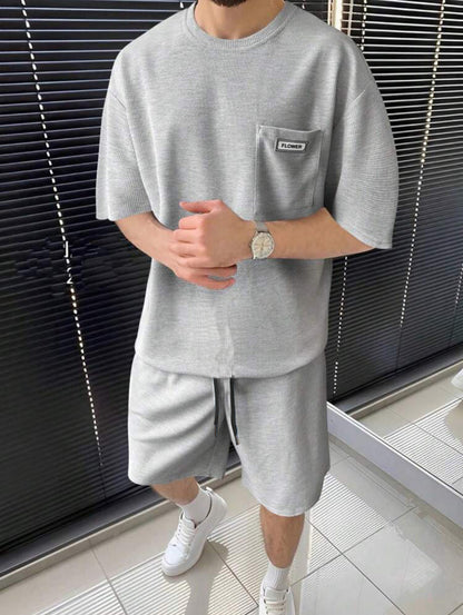 Herren Kurzarm T-Shirt und Shorts Set Sportlich Freizeit