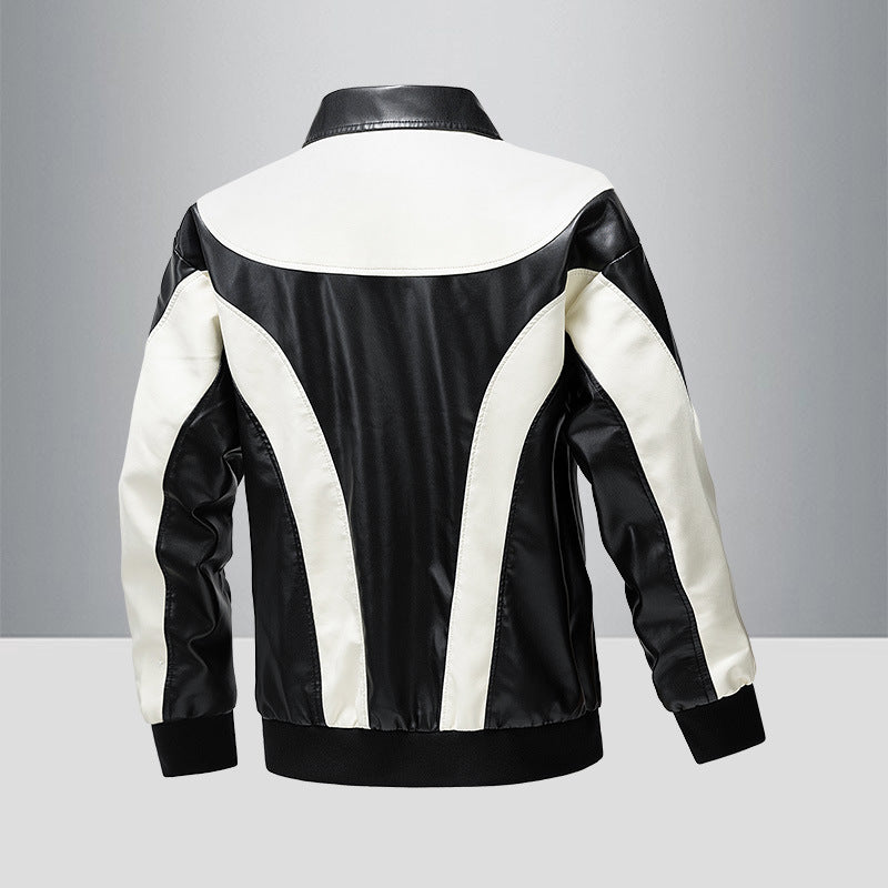 Herren Lederjacke Modern mit Kontrastakzenten Schwarzes Leder