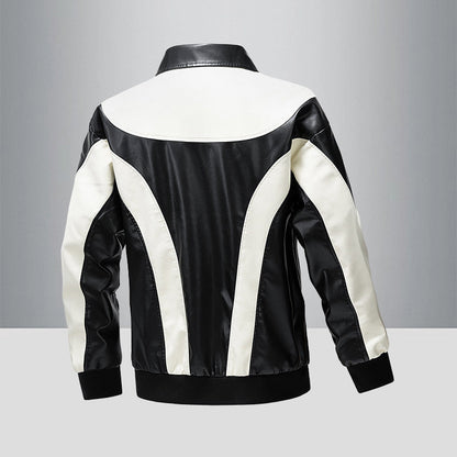 Herren Lederjacke Modern mit Kontrastakzenten Schwarzes Leder