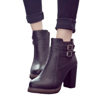 Damen Stiefel Ankle Boots Robust Schnalle Blockabsatz