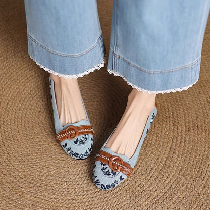 Damen Ballerinas Schuhe Elegant Blumen Schnalle