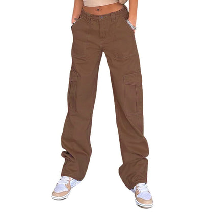Damen Cargo-Hose Weite Bein mit Seitentaschen