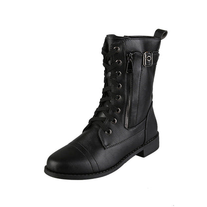 Damen Stiefeletten Schnürstiefeletten Reißverschluss Schwarz