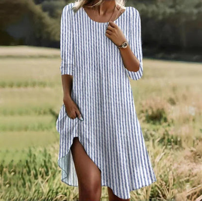 Damen Freizeitkleid Streifenmuster Schlitz Seitenschlitz Sommerkleid