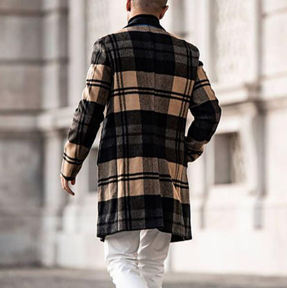 Herren Mantel Eleganter Karo Schnitt Klassisch Doppelter Knopf