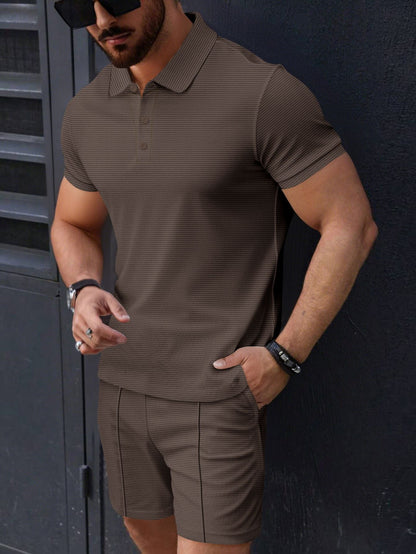Herren Polohemd Kurzarm mit Shorts Set Sportlich Strukturiert