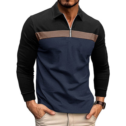 Herren Langarmshirt Modern mit Stehkragen und Kontrastnähten