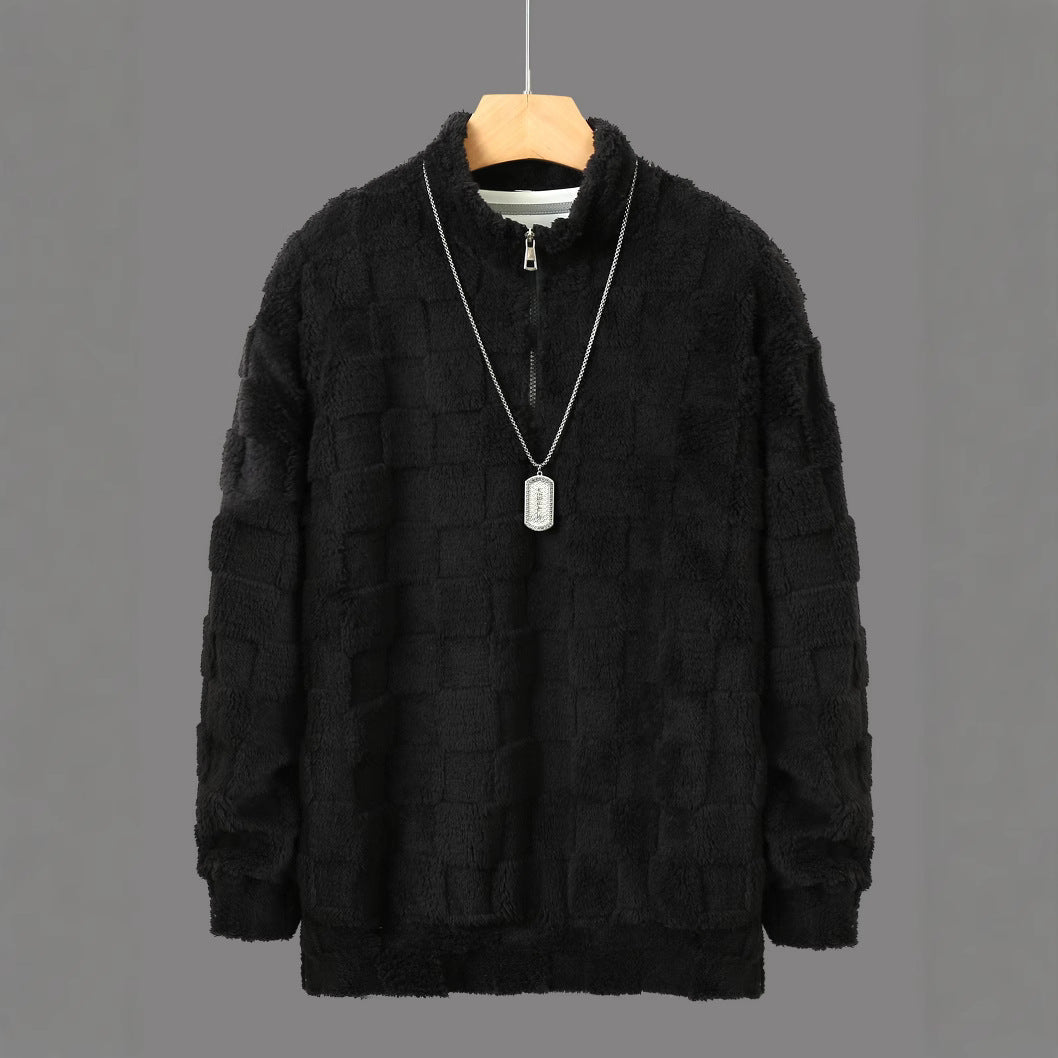 Herren Fleece-Pullover mit Reißverschluss und strukturiertem Design BerlinGlamour. - BerlinGlamour