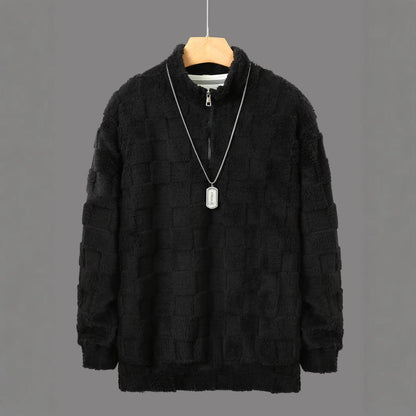 Herren Fleece-Pullover mit Reißverschluss und strukturiertem Design BerlinGlamour. - BerlinGlamour
