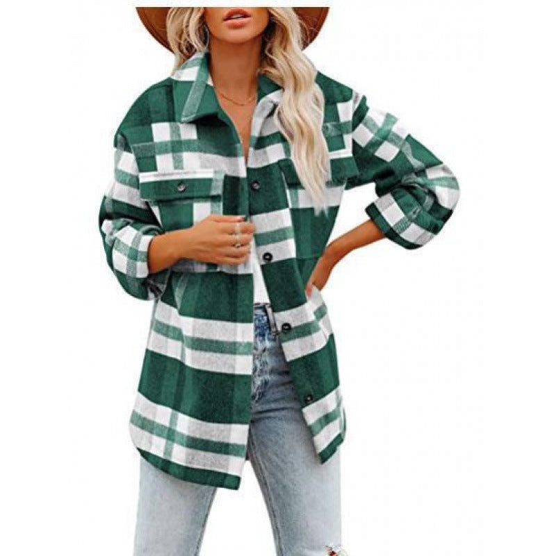Damen Flanelljacke Karomuster Lässig Modern